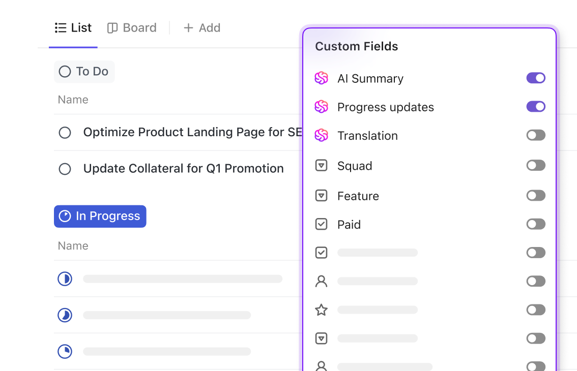 Custom fields view